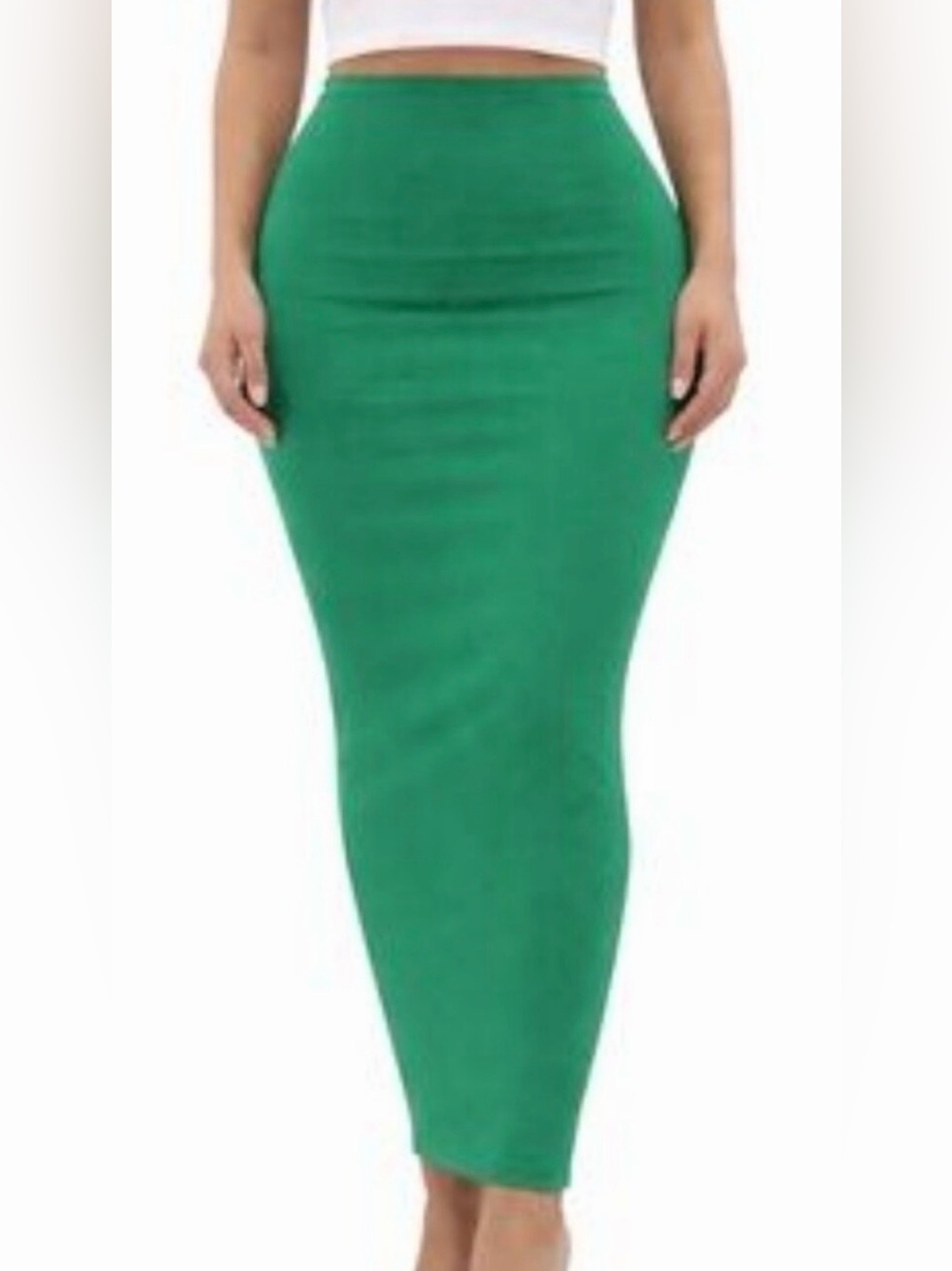 naked wardrobe Emerald Green High-Waist Pencil Midi Skirt
